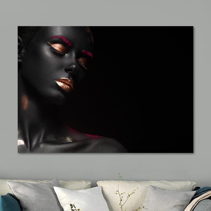 Brehn | Glam Fashion Modell Wandkunst Schwarz-Rot Texturiert Leinwanddruck für Mädchen Schlafzimmer