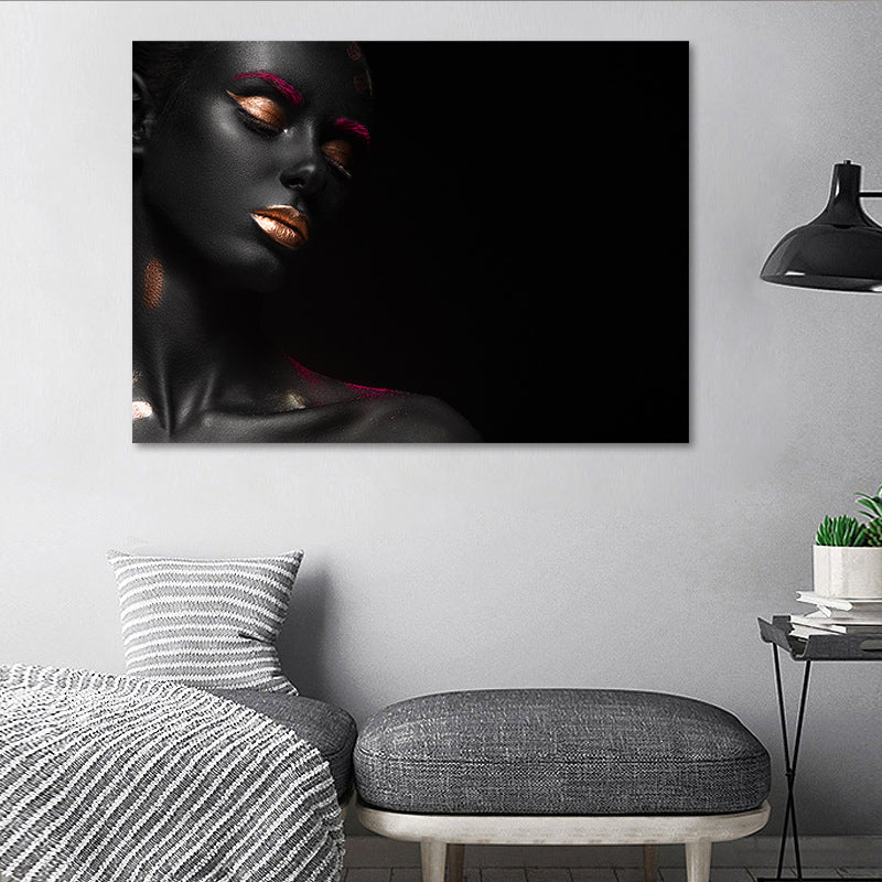 Brehn | Glam Fashion Modell Wandkunst Schwarz-Rot Texturiert Leinwanddruck für Mädchen Schlafzimmer