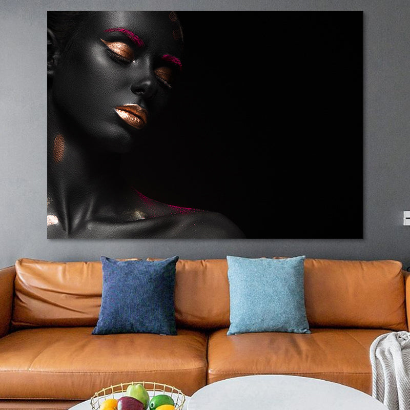 Brehn | Glam Fashion Modell Wandkunst Schwarz-Rot Texturiert Leinwanddruck für Mädchen Schlafzimmer