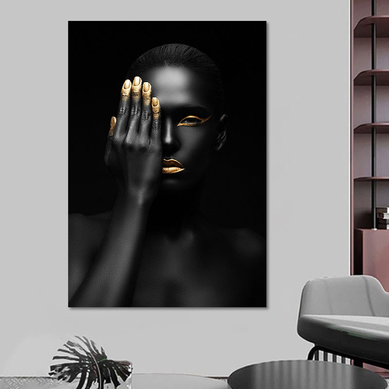 Brehn | Schöne Afrikanische Weibliche Model Leinwand Wohnzimmer Mode Wandkunst in Schwarz, Textur