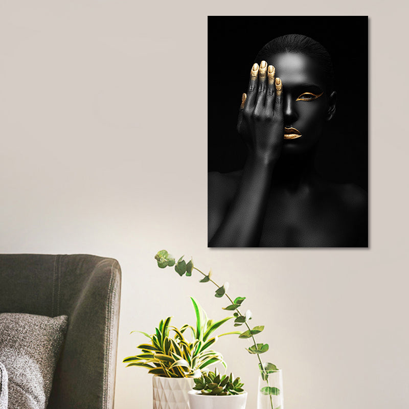 Brehn | Schöne Afrikanische Weibliche Model Leinwand Wohnzimmer Mode Wandkunst in Schwarz, Textur