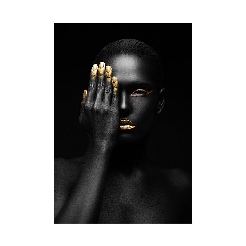 Brehn | Schöne Afrikanische Weibliche Model Leinwand Wohnzimmer Mode Wandkunst in Schwarz, Textur