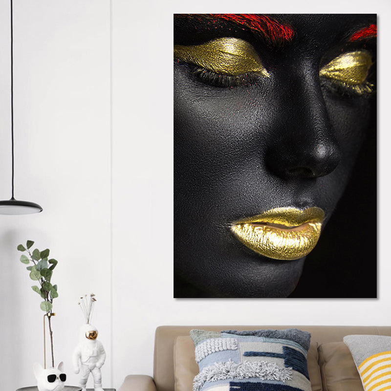 Brehn | Schöne Afrikanische Weibliche Model Leinwand Wohnzimmer Mode Wandkunst in Schwarz, Textur