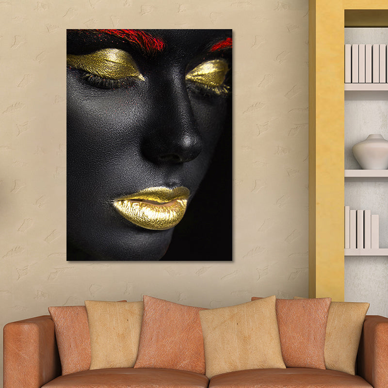 Brehn | Schöne Afrikanische Weibliche Model Leinwand Wohnzimmer Mode Wandkunst in Schwarz, Textur