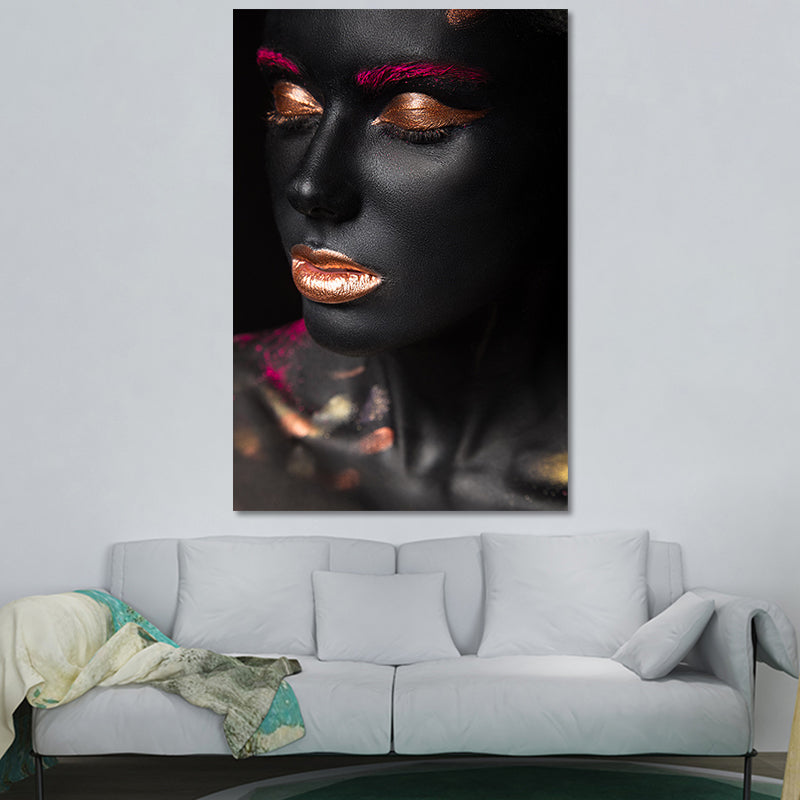 Brehn | Schöne Afrikanische Weibliche Model Leinwand Wohnzimmer Mode Wandkunst in Schwarz, Textur
