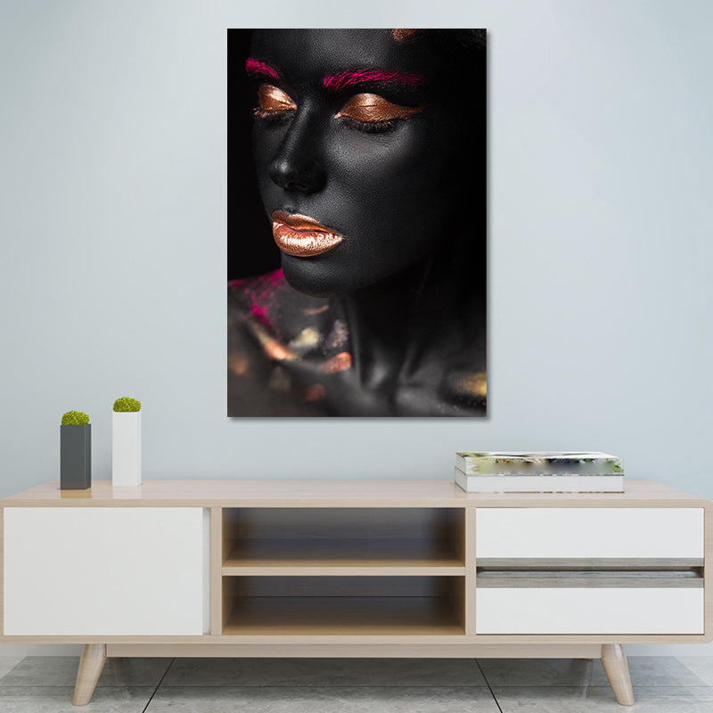 Brehn | Schöne Afrikanische Weibliche Model Leinwand Wohnzimmer Mode Wandkunst in Schwarz, Textur