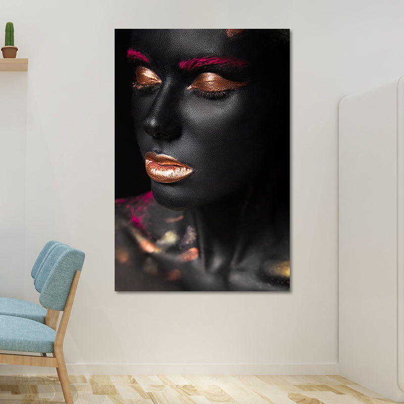 Brehn | Schöne Afrikanische Weibliche Model Leinwand Wohnzimmer Mode Wandkunst in Schwarz, Textur
