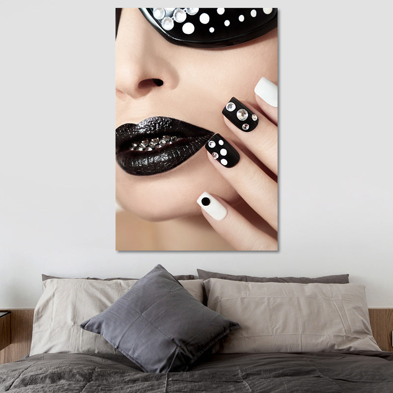 Brehn | Nagel- und Makeup-Leinwandkunst Modern Stilvolles Texturiertes Salon Haus Wanddekor in Schwarz