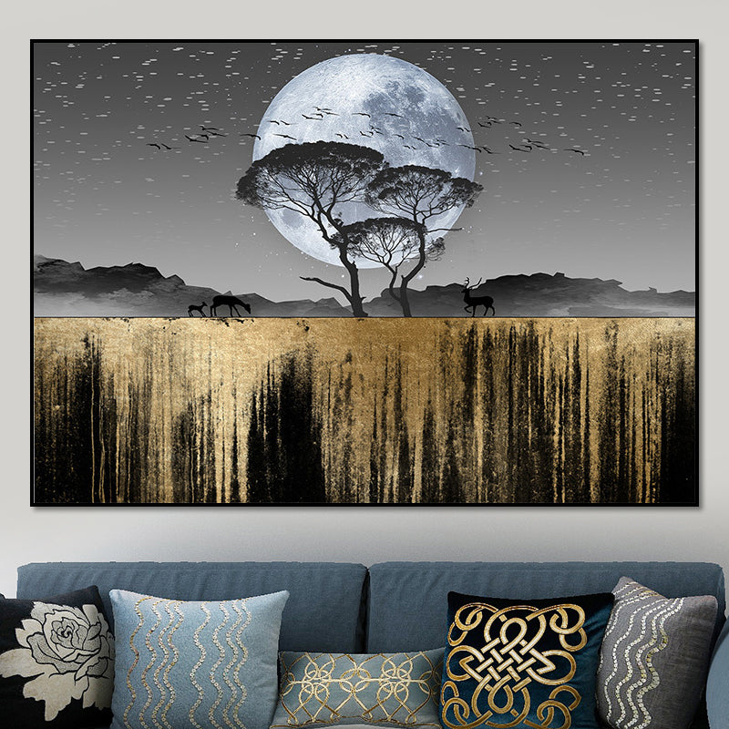 Brehn | Landschaftsdekoration Land Schwarzer Supermond Nacht Wildnis Landschaft Wandkunstdruck für Zuhause