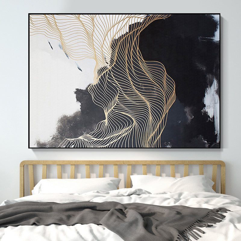 Brehn | Nordic Abstract Mountain Wandkunst Schwarze Texturierte Oberfläche Leinwanddruck für Schlafzimmer