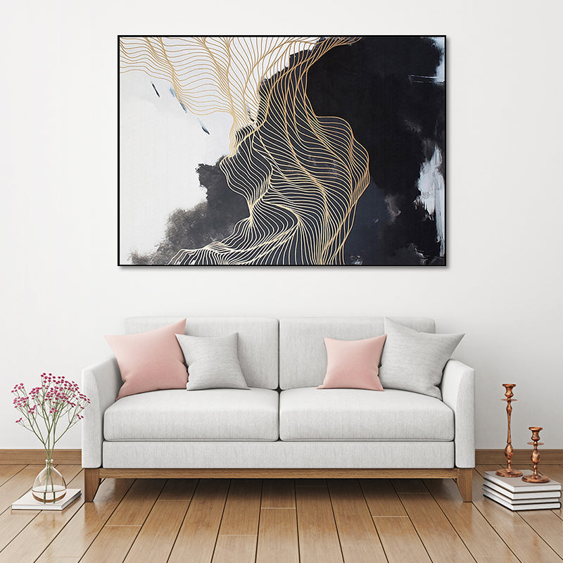 Brehn | Nordic Abstract Mountain Wandkunst Schwarze Texturierte Oberfläche Leinwanddruck für Schlafzimmer