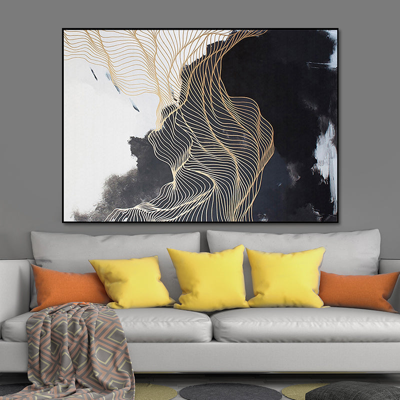Brehn | Nordic Abstract Mountain Wandkunst Schwarze Texturierte Oberfläche Leinwanddruck für Schlafzimmer