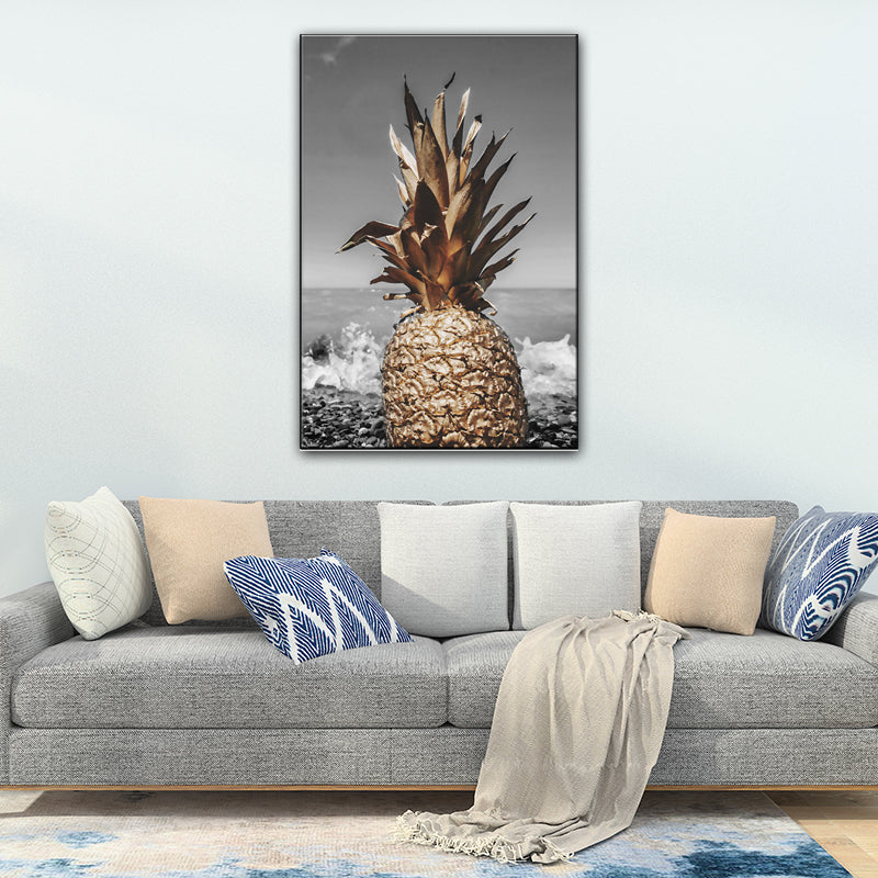 Brehn | Still Life Ananas Wanddekoration Nordische Leinwand Wandkunst Druck in Braun und Grau für das Schlafzimmer
