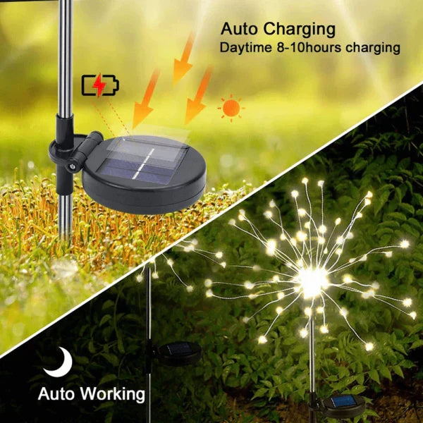 4er-Set Solar-Feuerwerks-Gartenleuchten – Wetterfeste LED-Dekorationsbeleuchtung, Solarbetrieben für Garten und Terrasse