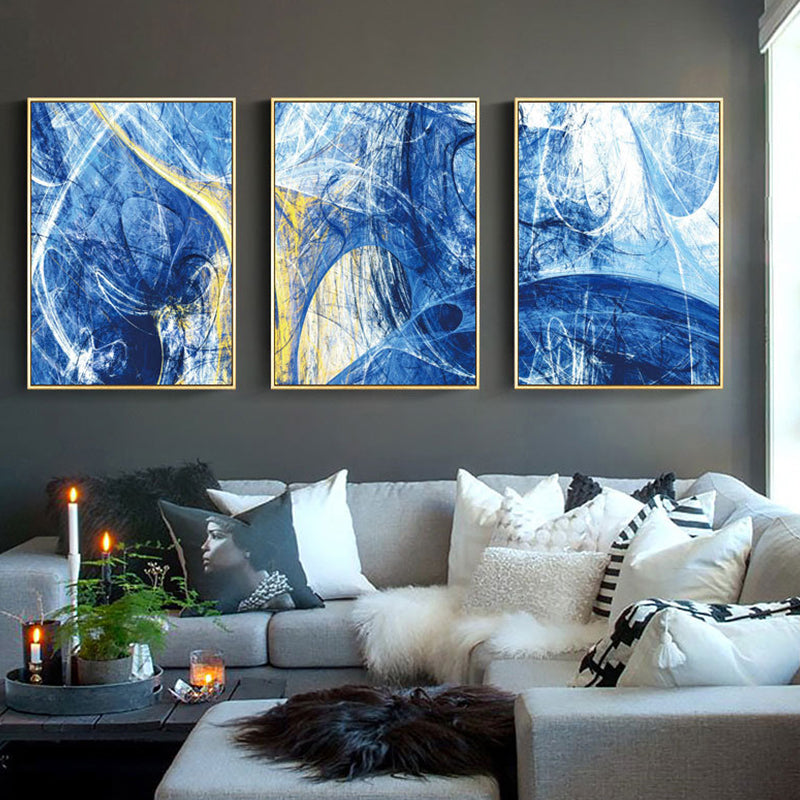 Brehn | Moderne Stil Leinwand Blau Abstraktes Muster Wandkunst Dekor, Mehrere Größenoptionen