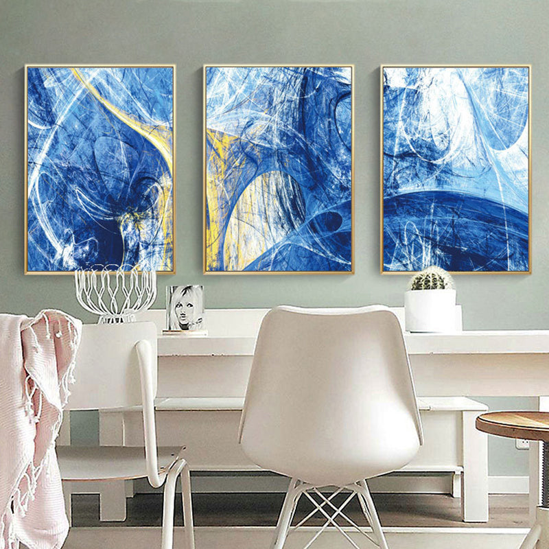 Brehn | Moderne Stil Leinwand Blau Abstraktes Muster Wandkunst Dekor, Mehrere Größenoptionen