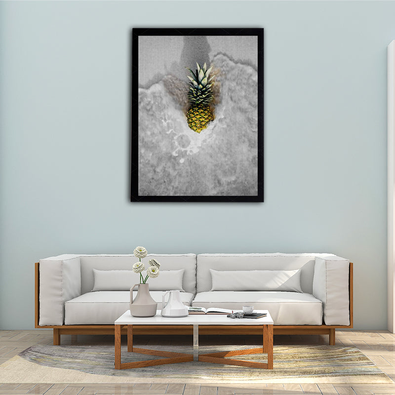 Brehn | Fotografische Ananas und Wasser Leinwand Wandkunst für das Wohnzimmer, Grau und Gelb