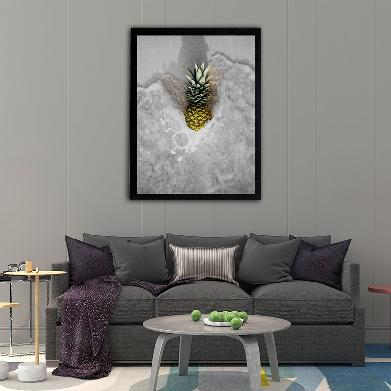 Brehn | Fotografische Ananas und Wasser Leinwand Wandkunst für das Wohnzimmer, Grau und Gelb