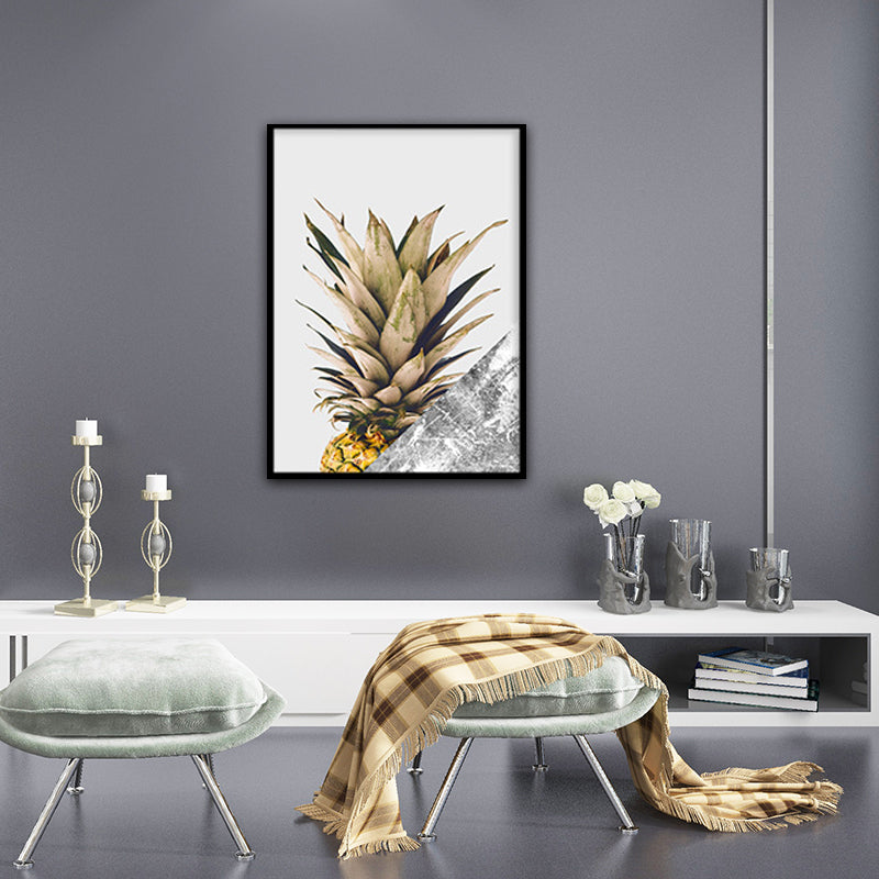 Brehn | Gelbe Ananas Fotografische Kunstdruck Obst Nordische Texturierte Leinwand für Esszimmer