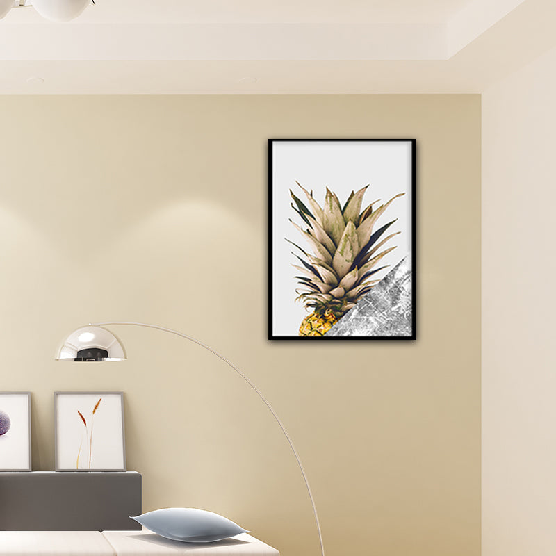 Brehn | Gelbe Ananas Fotografische Kunstdruck Obst Nordische Texturierte Leinwand für Esszimmer