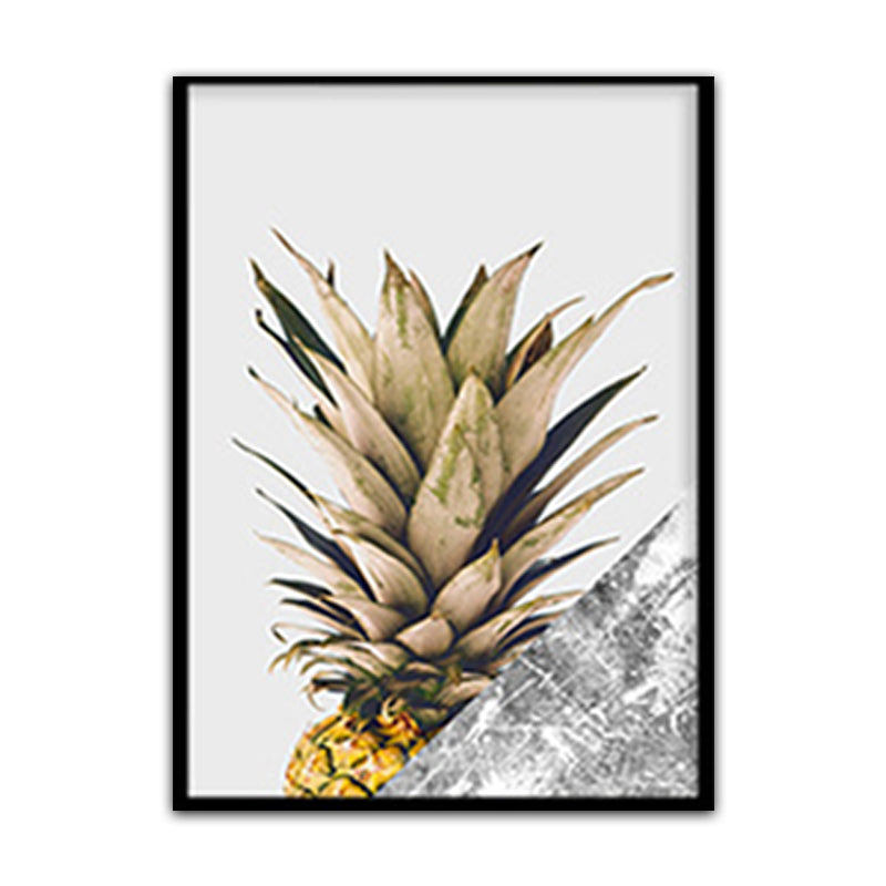 Brehn | Gelbe Ananas Fotografische Kunstdruck Obst Nordische Texturierte Leinwand für Esszimmer