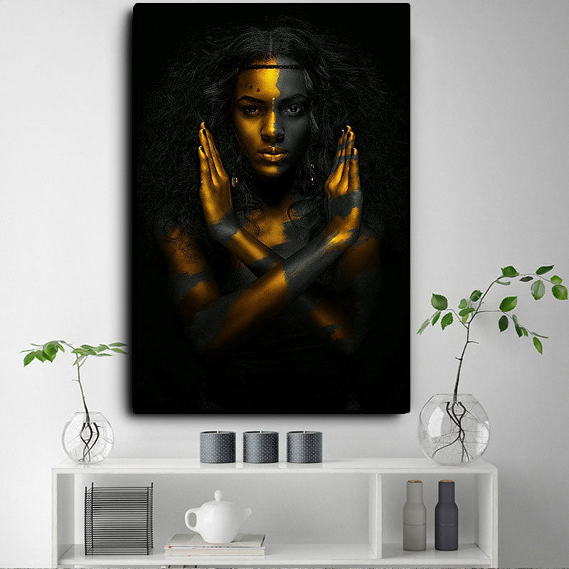 Brehn | Gold Moderne Stil Kunstdruck Afrikanische Frau Keine Geste Wanddekoration für das Wohnzimmer