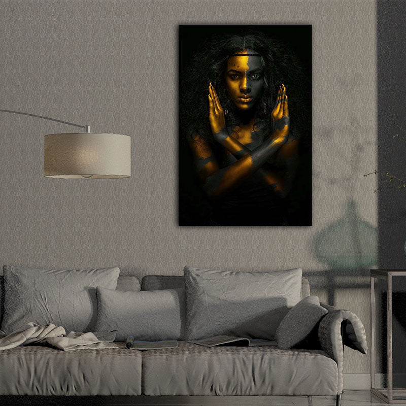 Brehn | Gold Moderne Stil Kunstdruck Afrikanische Frau Keine Geste Wanddekoration für das Wohnzimmer