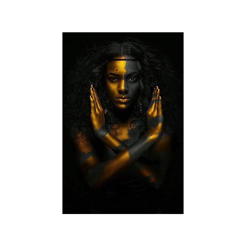 Brehn | Gold Moderne Stil Kunstdruck Afrikanische Frau Keine Geste Wanddekoration für das Wohnzimmer