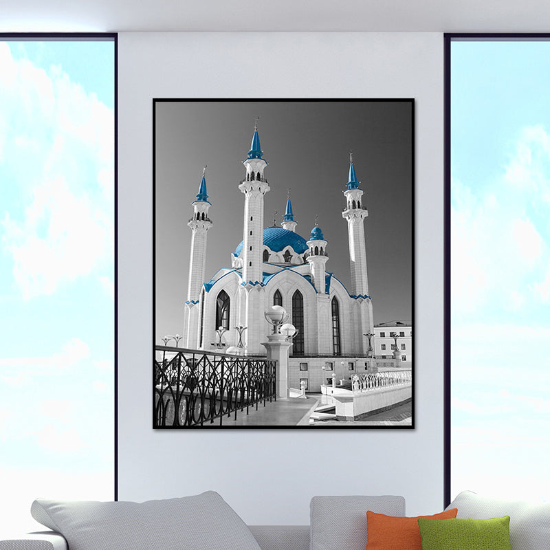 Brehn | Global Inspired Castle Wall Art Canvas Textured Blue Wall Decor for Sitting Room