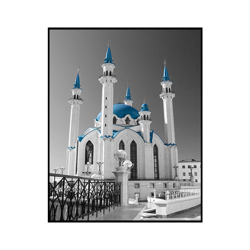 Brehn | Global Inspired Castle Wall Art Canvas Textured Blue Wall Decor for Sitting Room