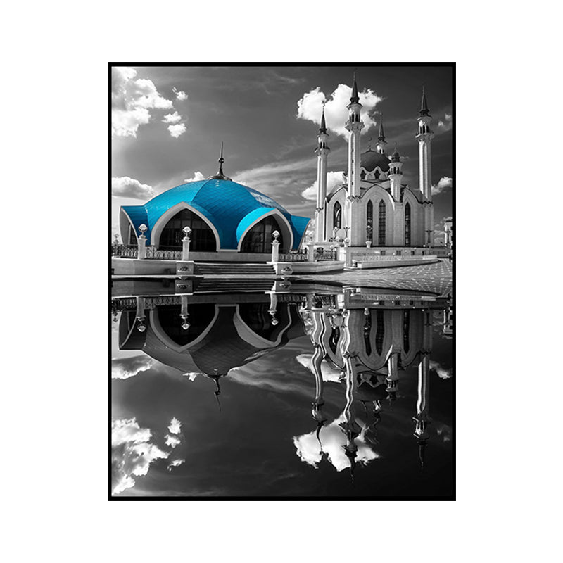 Brehn | Global Inspired Castle Wall Art Canvas Textured Blue Wall Decor for Sitting Room