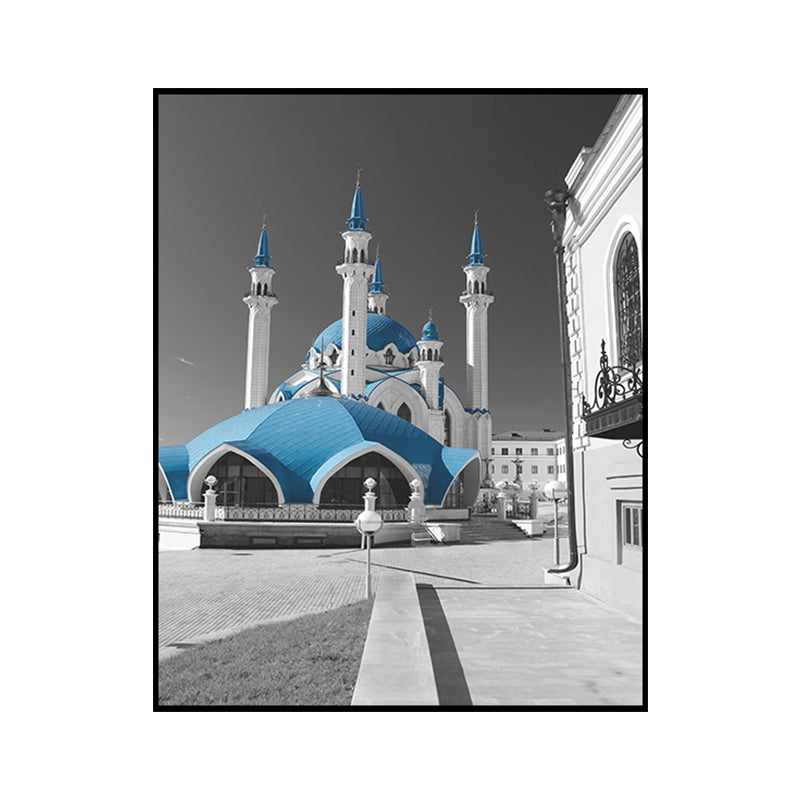 Brehn | Global Inspired Castle Wall Art Canvas Textured Blue Wall Decor for Sitting Room