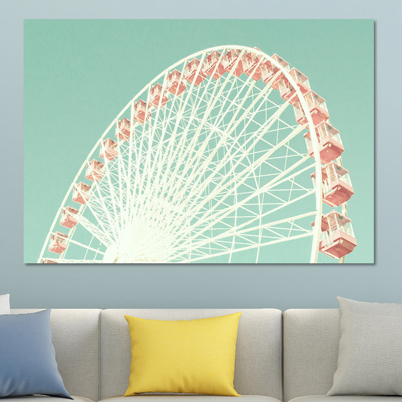 Brehn | Ferris Wheel Wandkunstprint Moderne Texturierte Leinwand in Rosa auf Grün für das Kinderzimmer