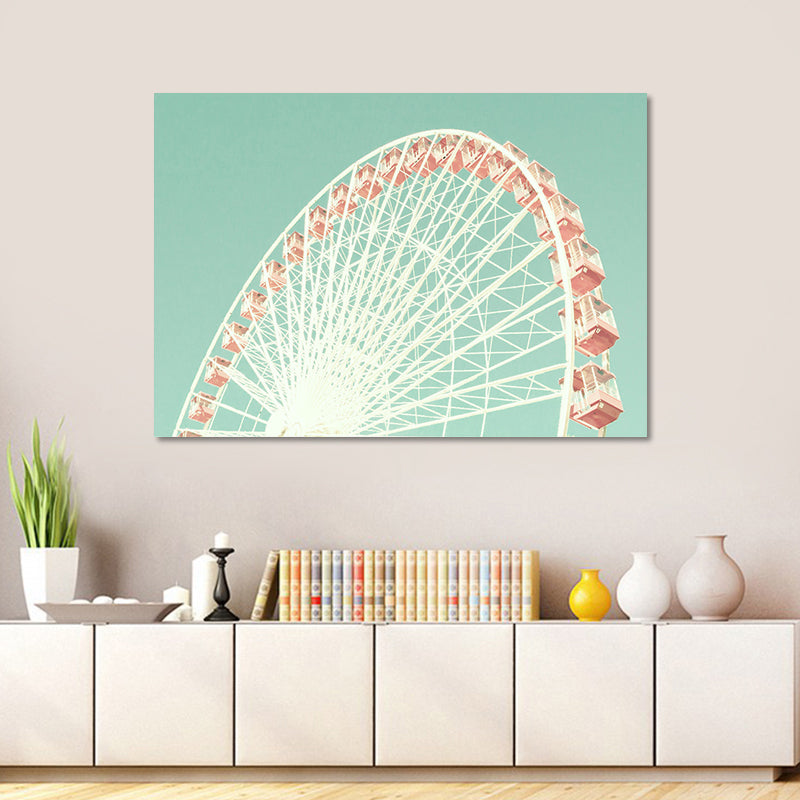 Brehn | Ferris Wheel Wandkunstprint Moderne Texturierte Leinwand in Rosa auf Grün für das Kinderzimmer