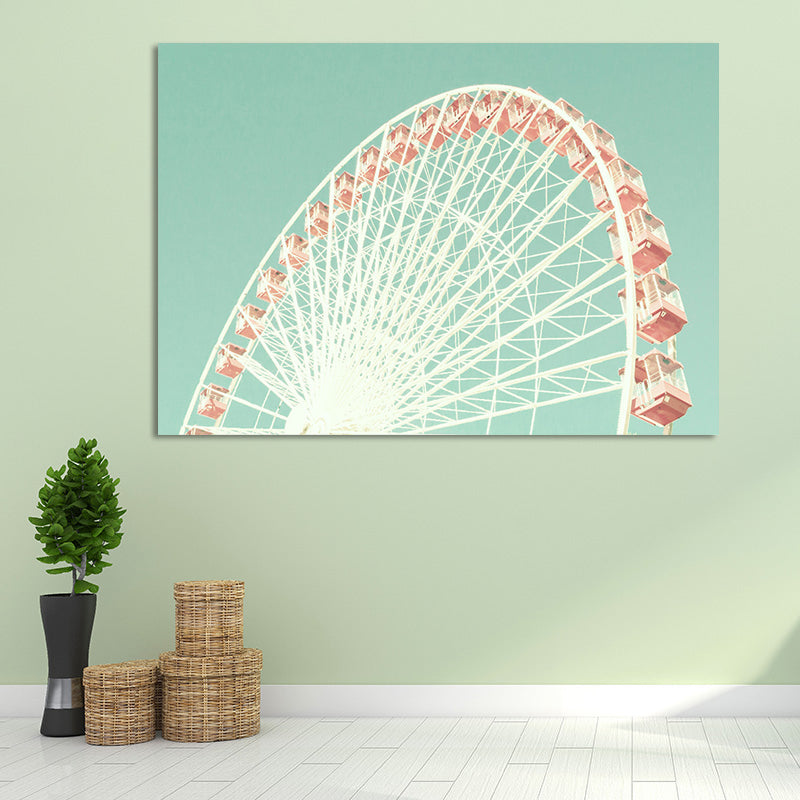 Brehn | Ferris Wheel Wandkunstprint Moderne Texturierte Leinwand in Rosa auf Grün für das Kinderzimmer