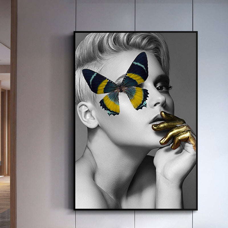 Brehn | Glam Model Figur Leinwanddruck Dunkel Color Texturiertes Wandkunst Deko für Mädchenzimmer