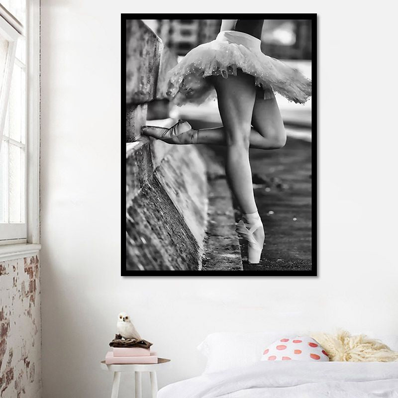 Brehn | Retro Foto Ballerina Üben Leinwand Kunst Grau Mädchen Schlafzimmer Wanddekoration, Texturiert