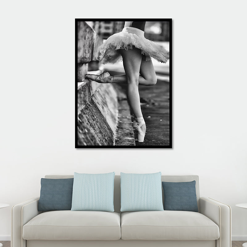 Brehn | Retro Foto Ballerina Üben Leinwand Kunst Grau Mädchen Schlafzimmer Wanddekoration, Texturiert