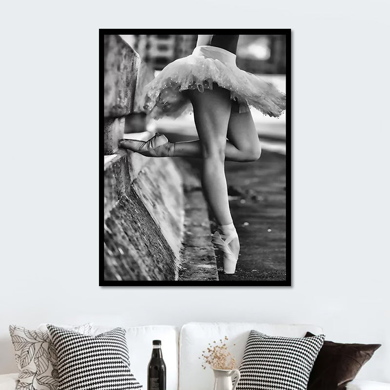 Brehn | Retro Foto Ballerina Üben Leinwand Kunst Grau Mädchen Schlafzimmer Wanddekoration, Texturiert