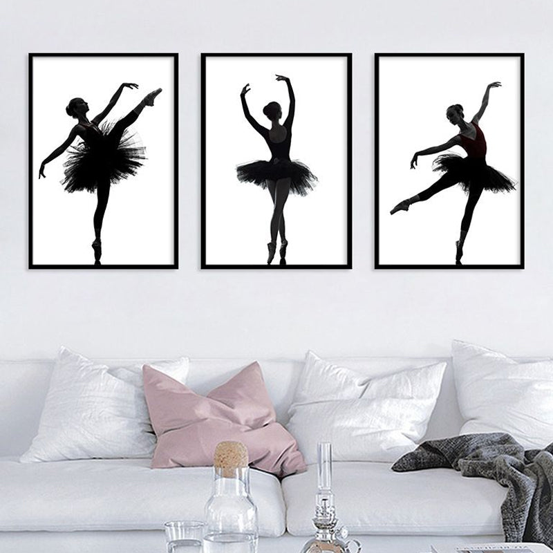 Brehn | Schwarze Ballerina Silhouette Wandkunst Tanz Vintage Texturierte Leinwanddruck für Mädchenzimmer