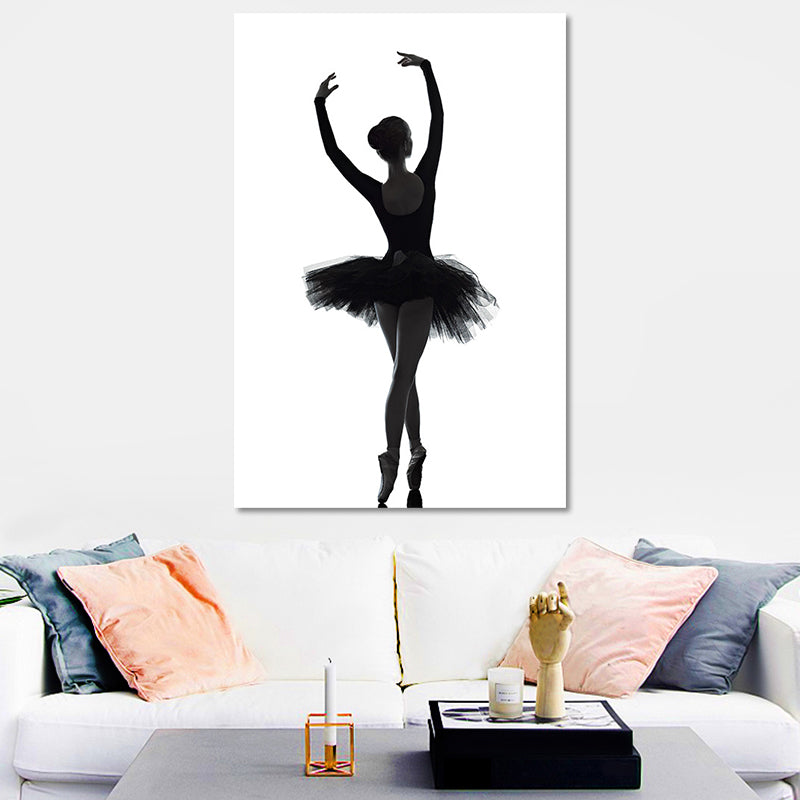 Brehn | Schwarze Ballerina Silhouette Wandkunst Tanz Vintage Texturierte Leinwanddruck für Mädchenzimmer