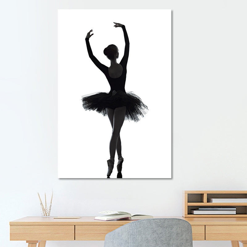 Brehn | Schwarze Ballerina Silhouette Wandkunst Tanz Vintage Texturierte Leinwanddruck für Mädchenzimmer