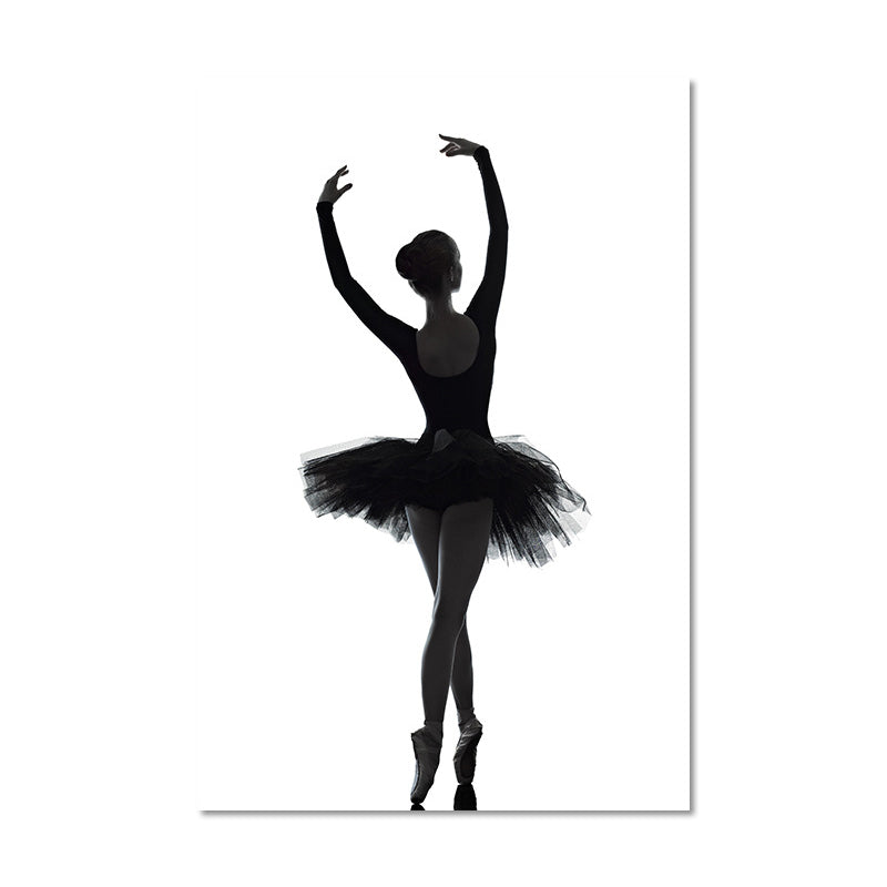 Brehn | Schwarze Ballerina Silhouette Wandkunst Tanz Vintage Texturierte Leinwanddruck für Mädchenzimmer