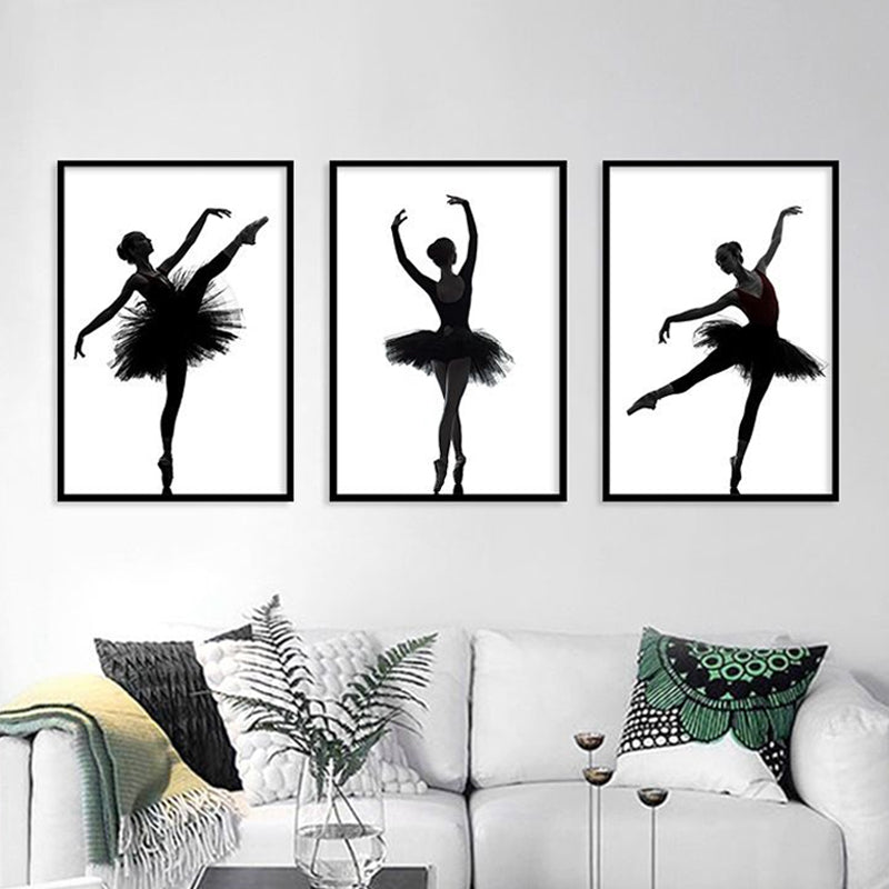 Brehn | Schwarze Ballerina Silhouette Wandkunst Tanz Vintage Texturierte Leinwanddruck für Mädchenzimmer