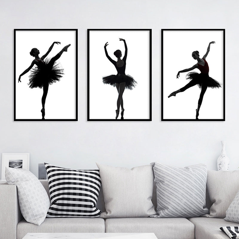 Brehn | Schwarze Ballerina Silhouette Wandkunst Tanz Vintage Texturierte Leinwanddruck für Mädchenzimmer