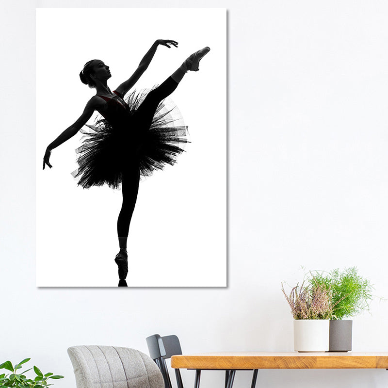 Brehn | Schwarze Ballerina Silhouette Wandkunst Tanz Vintage Texturierte Leinwanddruck für Mädchenzimmer