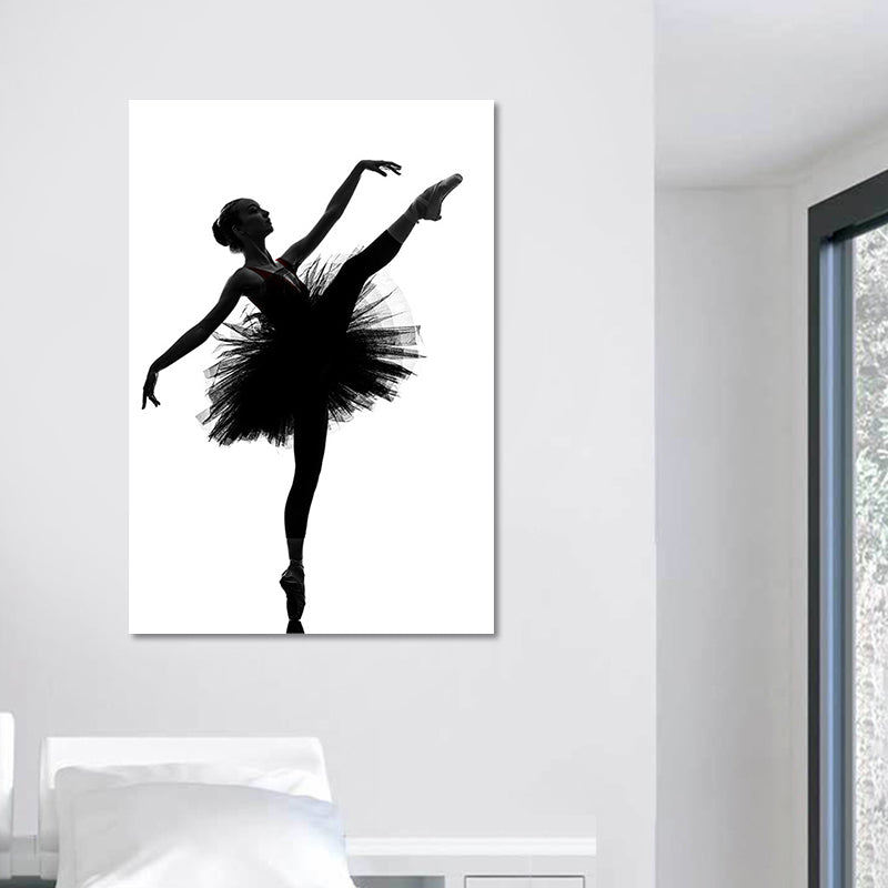 Brehn | Schwarze Ballerina Silhouette Wandkunst Tanz Vintage Texturierte Leinwanddruck für Mädchenzimmer