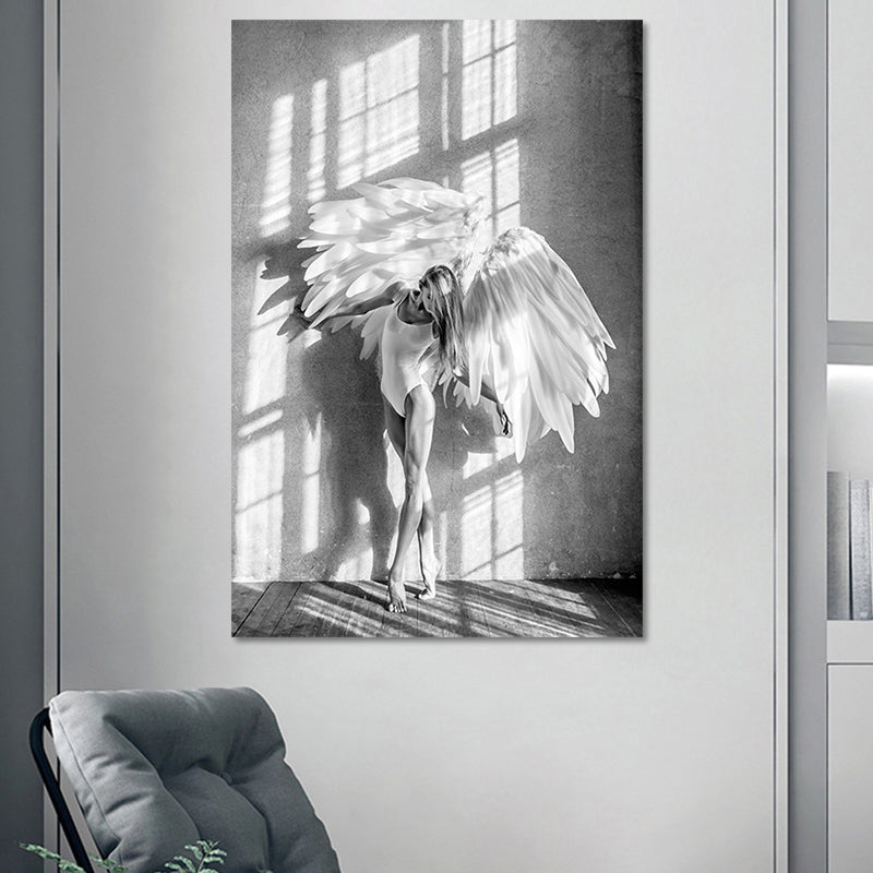 Brehn | Vintage Ballerina Wandkunst Leinwand Texturiert Grau Wanddekoration für Wohnzimmer