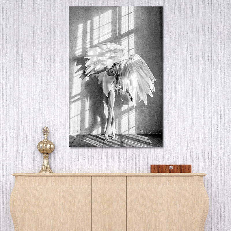 Brehn | Vintage Ballerina Wandkunst Leinwand Texturiert Grau Wanddekoration für Wohnzimmer