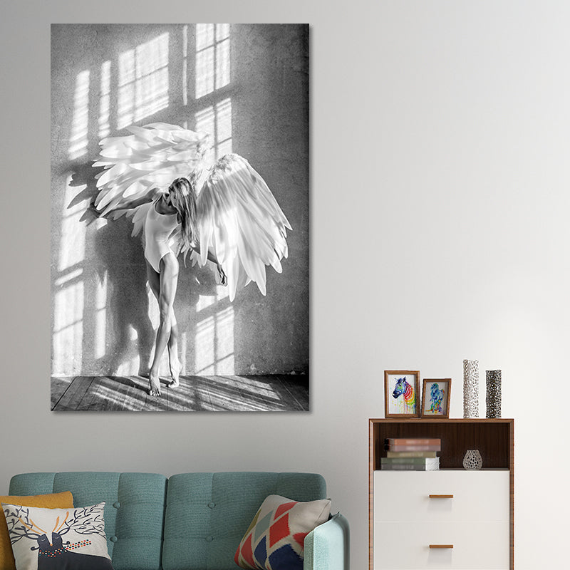 Brehn | Vintage Ballerina Wandkunst Leinwand Texturiert Grau Wanddekoration für Wohnzimmer